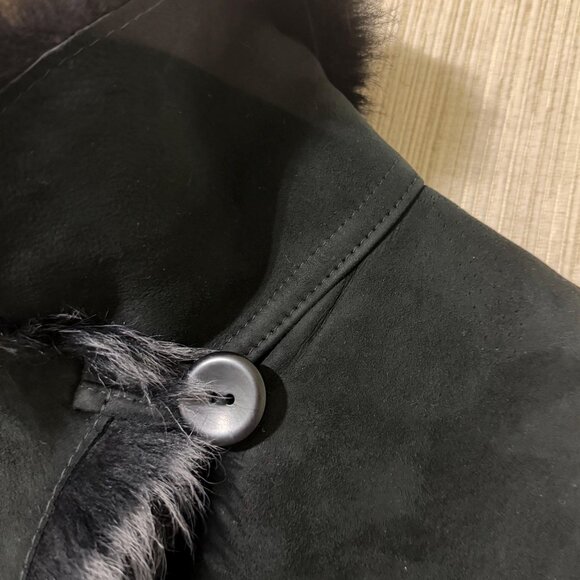 BLUE Duck Shearling Genuine Sheepskin Black Women Coat Size:S (fit S-M - Picture 8 of 8